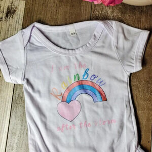 Cricut Handmade "I am the Rainbow after the storm" White Graphic Bodysuit 0-3M